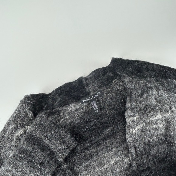 Gray Sweaters - Eileen Fisher L Mohair Wool Blend Open Front Cardigan Grey Black Space Dye Read